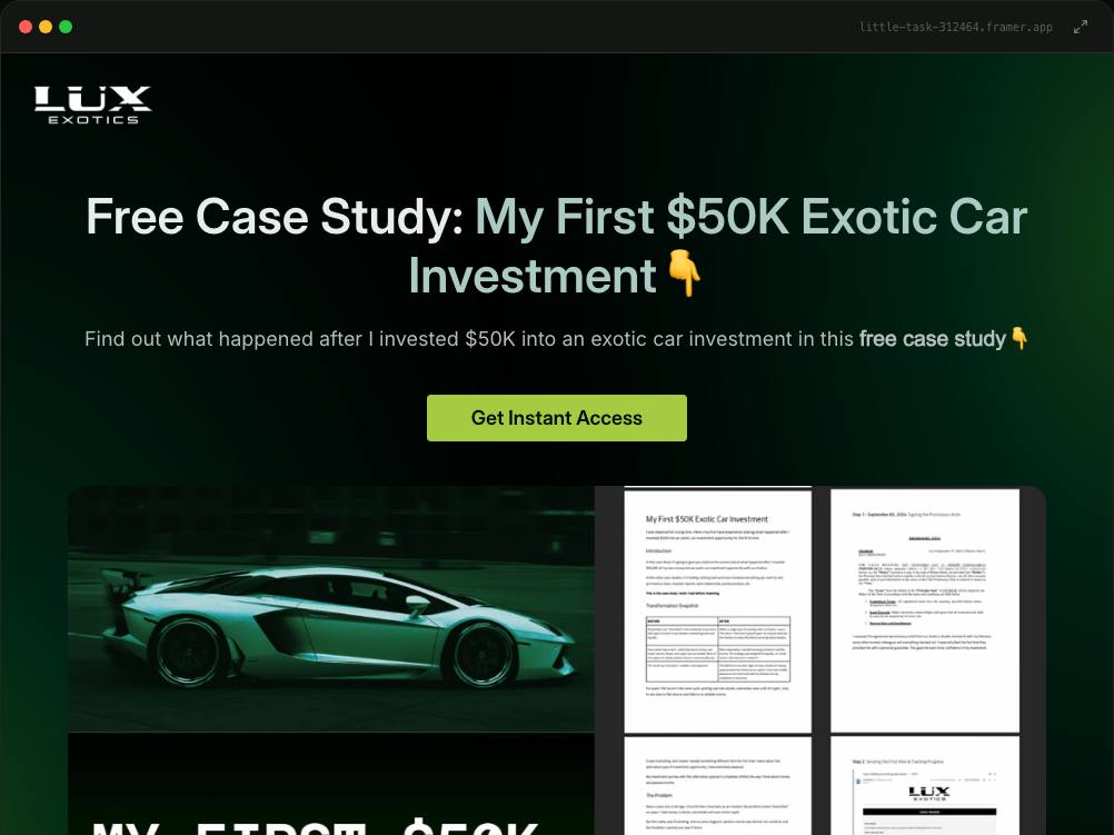LUX Exotics · Investment Case Study Landing Page