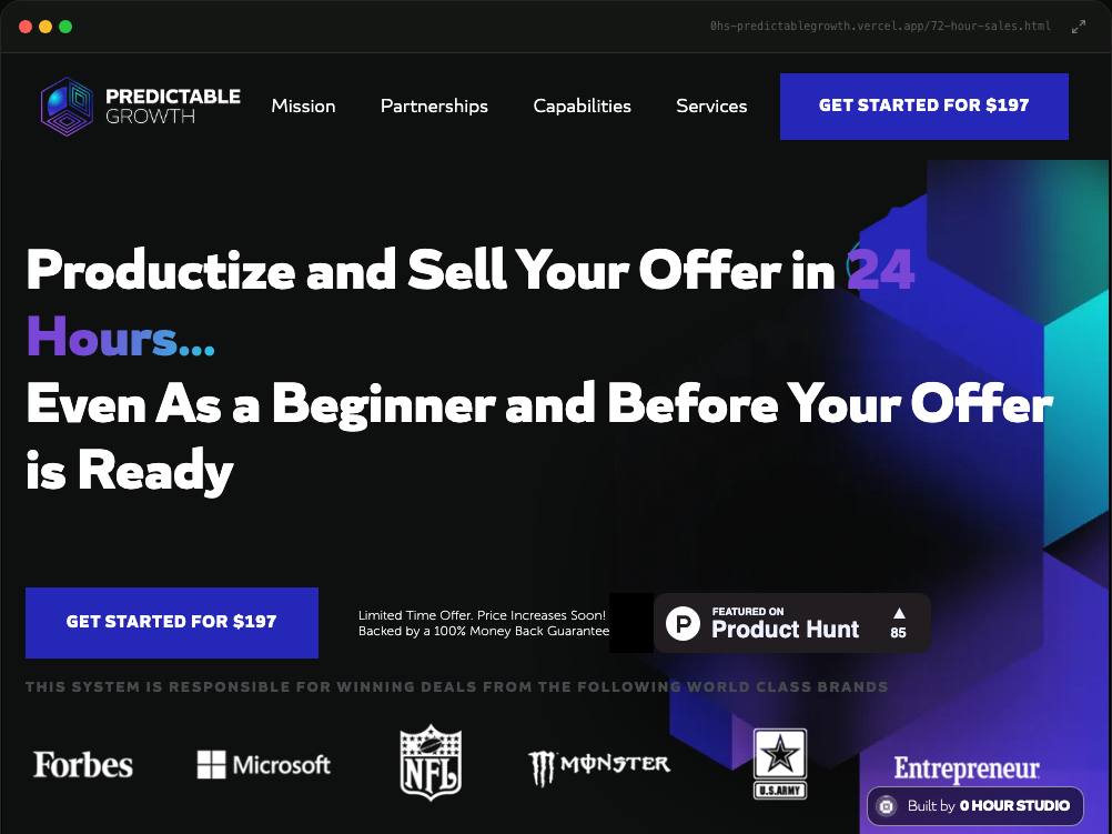 Predictable Growth · 72 Hour Sales Challenge Page